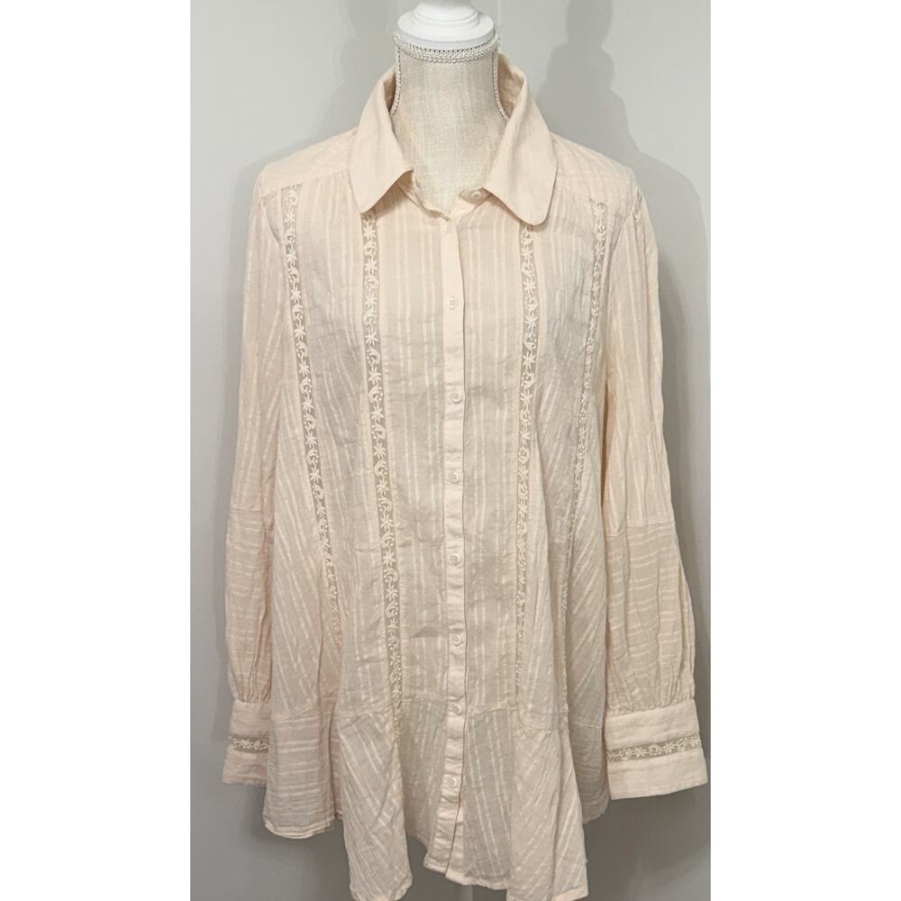 Free People Mikaela Button Down Embroidered Tunic Dress Top Sz: Medium M
